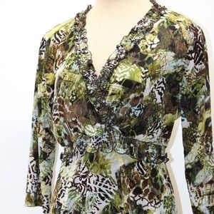 CJ Banks Christopher & Banks Green Vneck Blouse